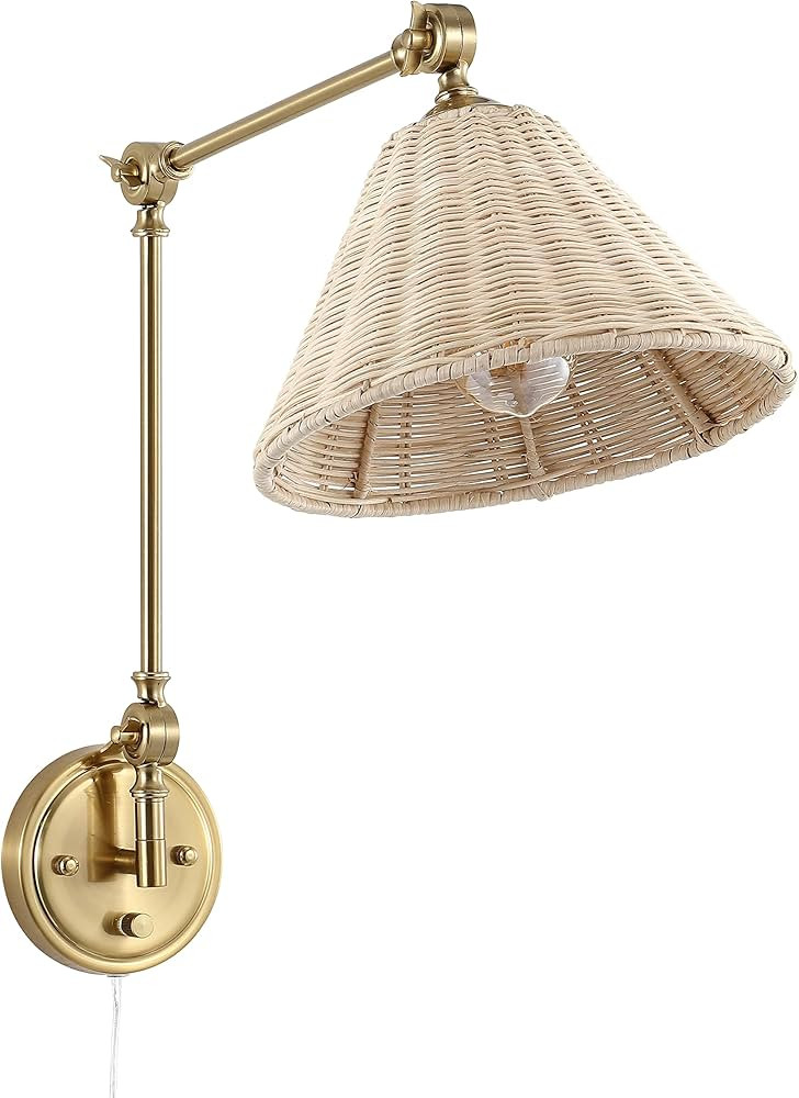 WINGBO Wall Sconce Rattan Wrapped Wall Lamp, Adjustable Swing Arm Wall Light Foldable Gold Light ... | Amazon (US)