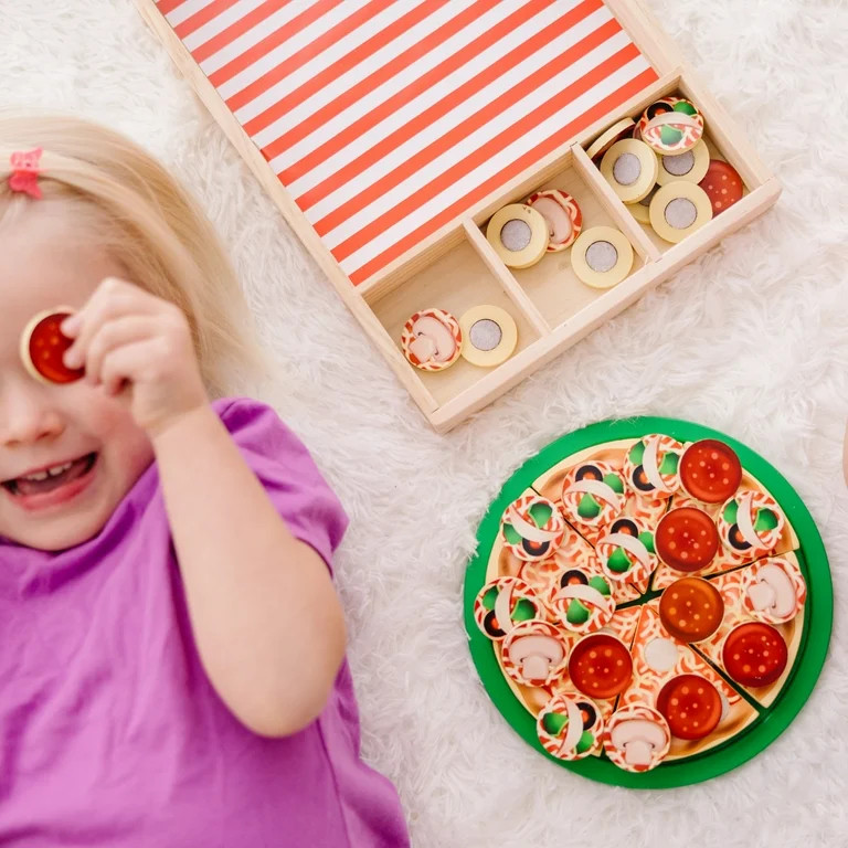 Melissa & Doug Wooden Pizza Party Play Food Set with 36 Toppings for Toddlers Age 3+ | Walmart (US)