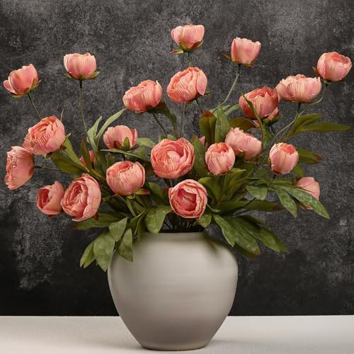 Syteft Faux Peonies Artificial Flowers - 27" Fake Peony Stems, Pink, 6 PCS | Amazon (US)