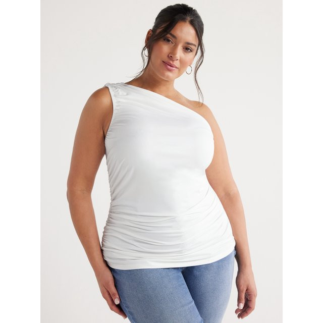 Sofia Jeans Women's and Women's Plus One Shoulder Ruched Top, Sizes XS-5X | Walmart (US)