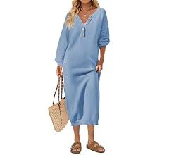 MEROKEETY Women's 2023 Long Sleeve Button V Neck Sweater Dress Casual Fall Loose Knit Maxi Dress | Amazon (US)