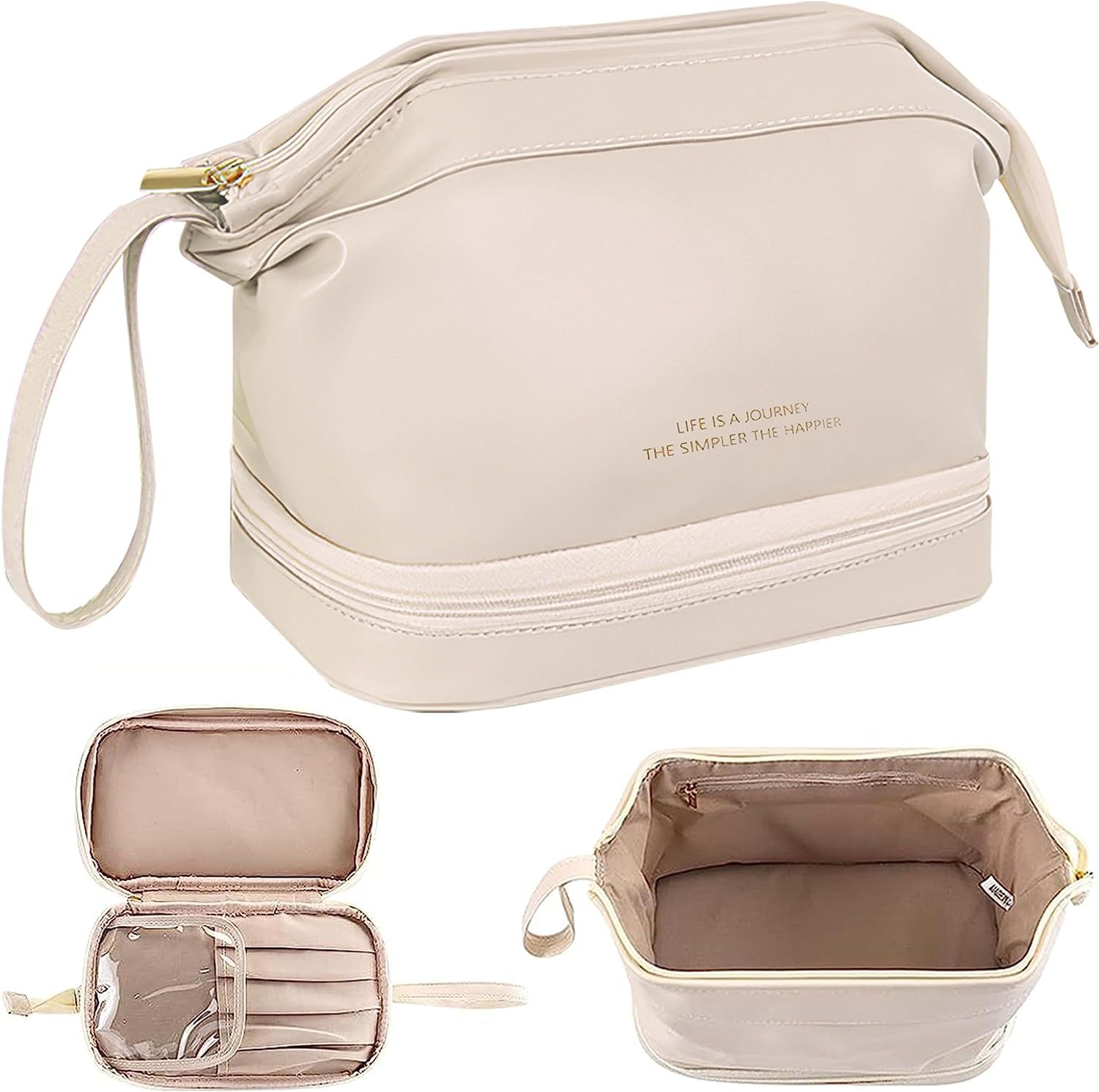 Large Capacity Travel Cosmetic Bag, Large Cosmetic Bag Travel Makeup Bag Double Layer Cosmetic Ba... | Amazon (UK)
