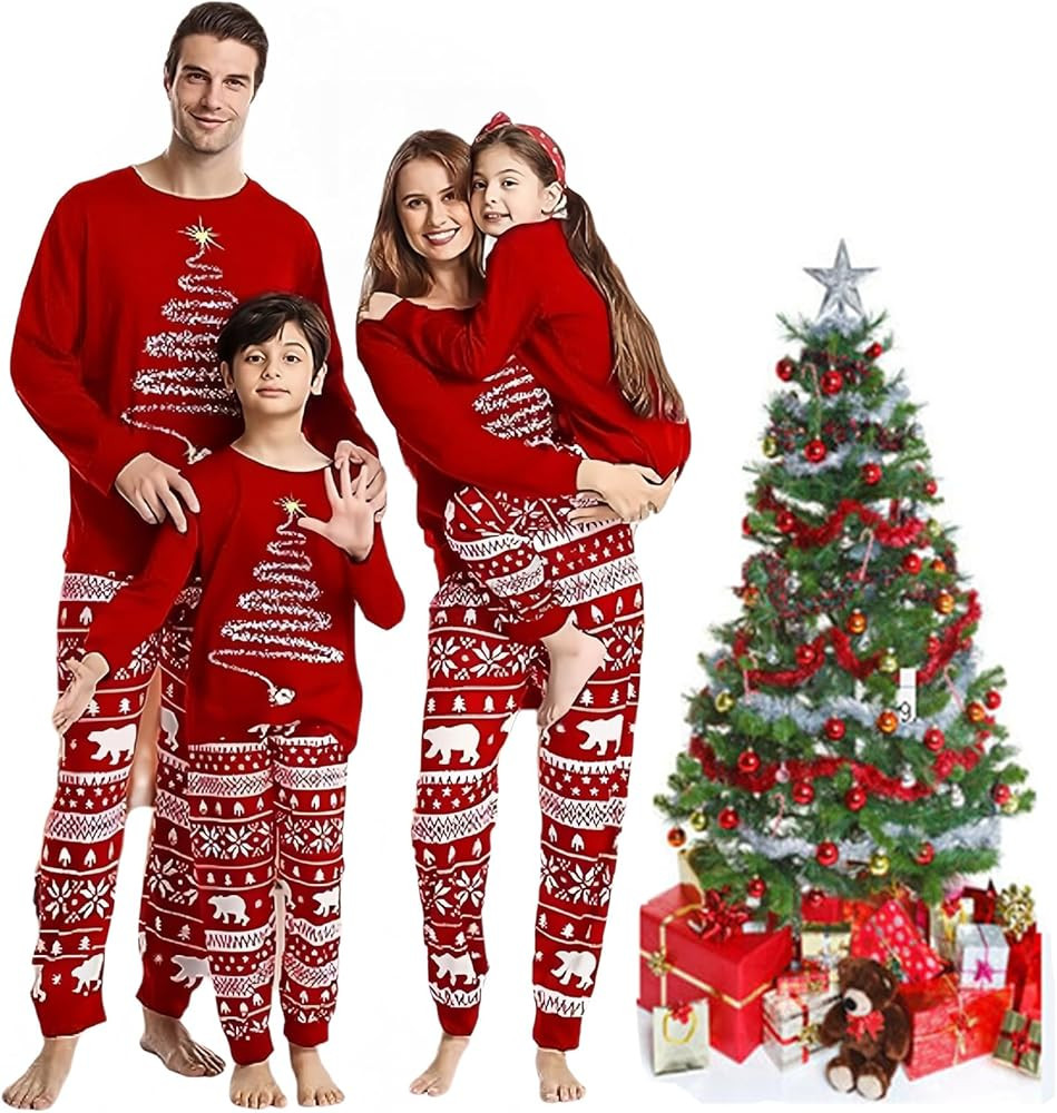 Christmas Pajamas for Family, Womens Sanda Claus Snow Print Xmas Pjs Pajamas matching christmas p... | Amazon (US)