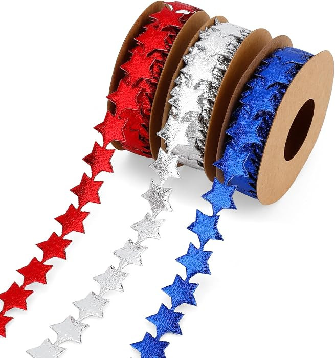 4th of July Ribbon 3 Rolls 15 Yards Patriotic Star Ribbon Red White and Blue Ribbons Memorial Day... | Amazon (US)