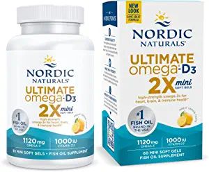 Nordic Naturals Ultimate Omega 2X Mini D3, Lemon Flavor - 60 Mini Soft Gels - 1120 mg Omega-3 + 1... | Amazon (US)