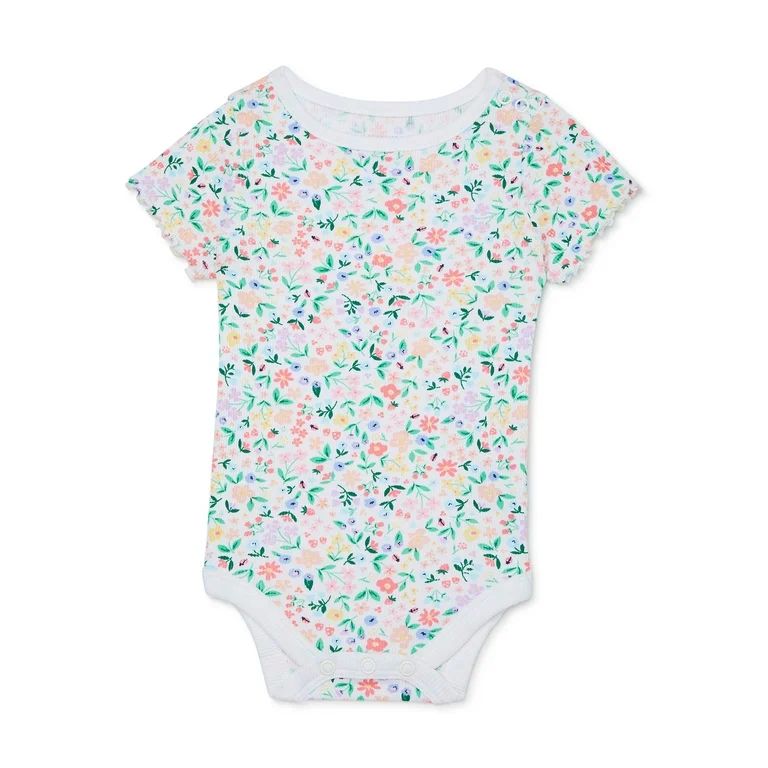 Garanimals Baby Girl Short Sleeve Print Rib Bodysuit, Sizes 0-24 Months - Walmart.com | Walmart (US)