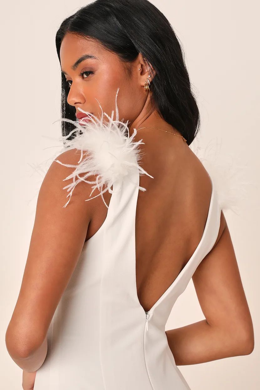 Posh Presence White Feather Bodycon Midi Dress | Lulus (US)