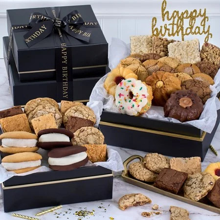 Happy Birthday Bakery Gift Tower Premium | GourmetGiftBaskets.com