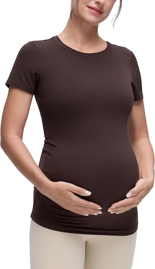 CRZ YOGA Softembrace Maternity Short Sleeve Shirts for Women Soft Casual Crew Neck Pregnancy Tops... | Amazon (US)