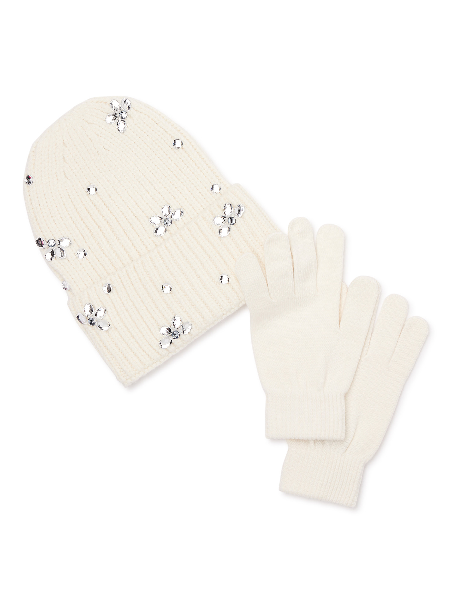 Madden NYC Women's Cuffed Beanie with Rhinestones and Magic Gloves, 2-Piece Gift Set - Walmart.co... | Walmart (US)