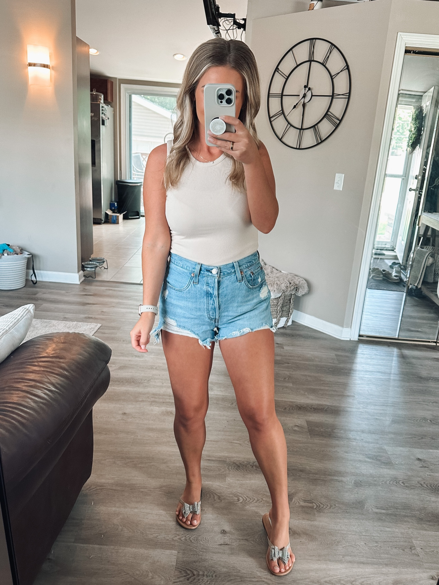 Casual bodysuit uniform 🤪

For reference, I’m 5’3, 130lbs, 36C, 27” jeans and size 7.5 shoe

Top: Amazon
I love this Amazon bodysuit and sized up to a medium! I’m typically a small, but sized up because of my chest size. If my chest wasn’t the size it is, I’d order a small because it does run true to size

Shorts: Amazon
I’m obsessed with these Levi 501 light wash shorts 😍 They RUN SMALL because they’re straight denim with no stretch, so size up. I’m typically a 27 and ordered a 28.

Shoes: Macys
These run true to size! I’m a true 7.5 and that’s what I ordered and they fit perfectly.

#LTKunder50 #LTKstyletip