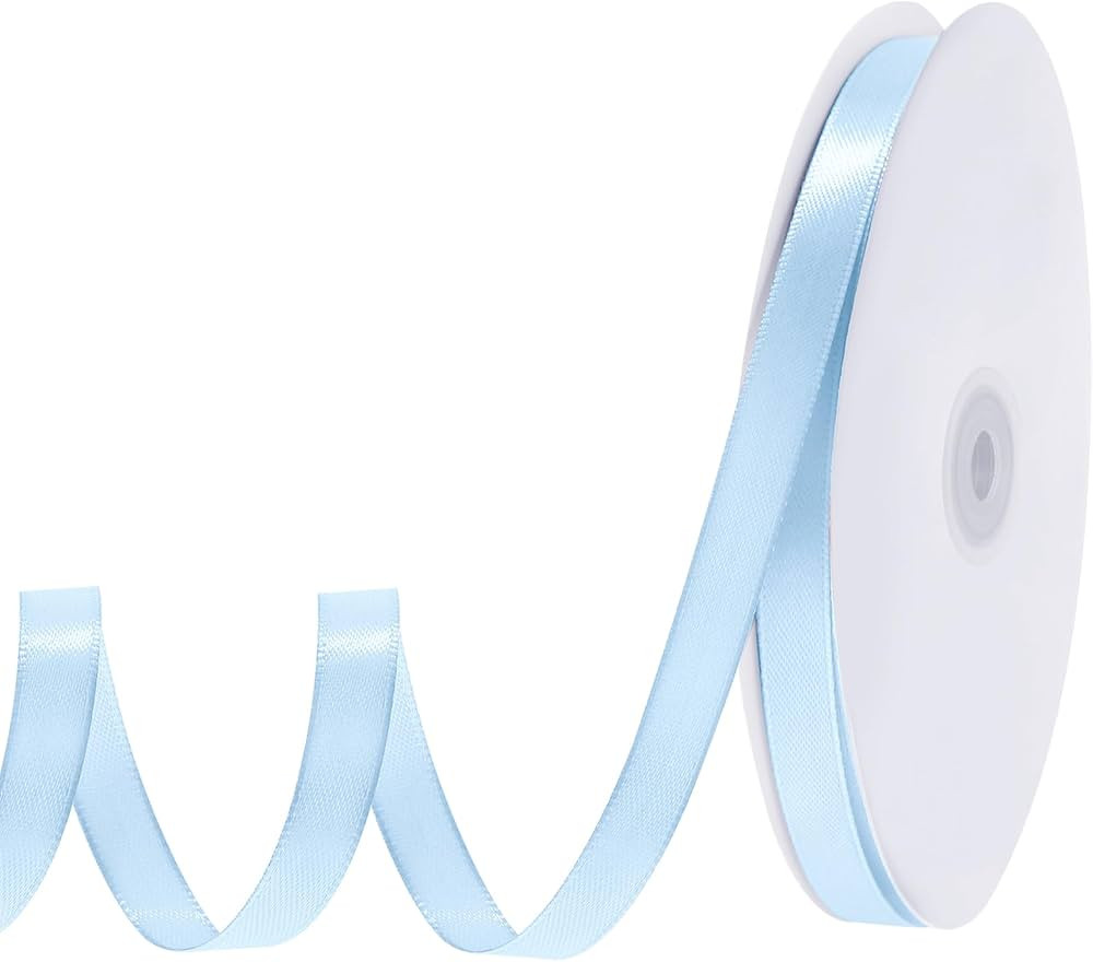 120 Yards Blue Ribbon 3/8 Inch Light Baby Blue Ribbon Thin Crafts Satin Ribbons for Baby Shower C... | Amazon (US)