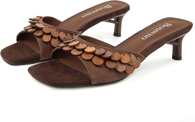 Kitten Heel Sandals for Women Slip on Mule Heels Comfortable Suede Square Open Toe Heeled Sandals... | Amazon (US)