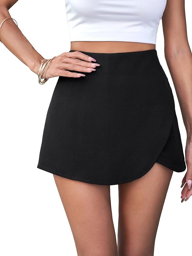 Floerns Women's Casual Solid High Waist Split Wrap Front Summer Short Skorts Skirts | Amazon (US)