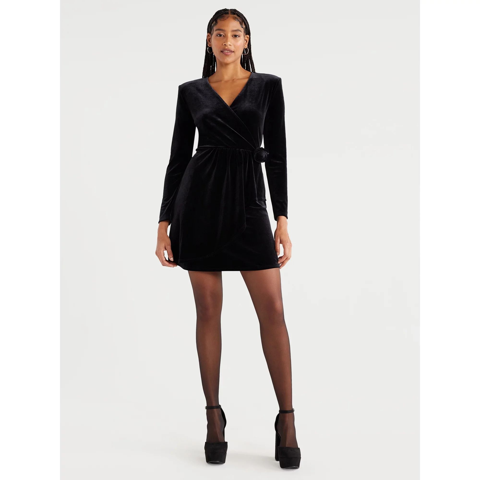 Scoop Women’s Rosette Velvet Mini Dress, Sizes XS-XXL | Walmart (US)