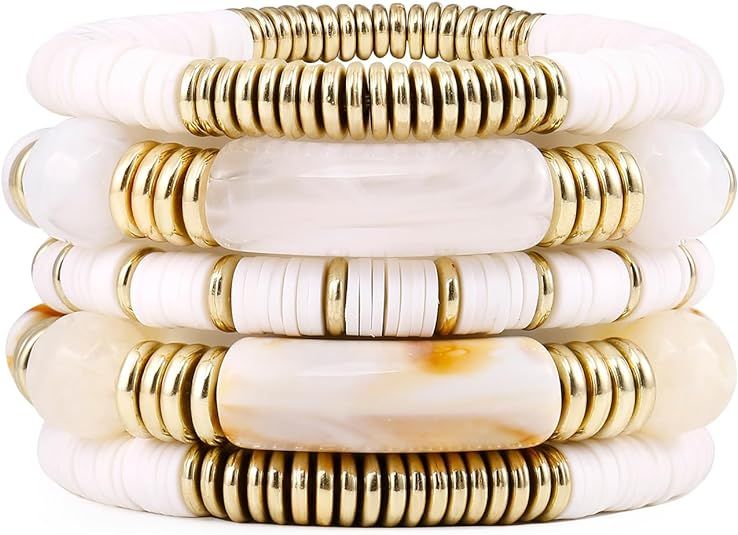 Bamboo Tube Bangles Bracelet Chunky Curved Stacking Clear Acrylic Colorful Beads Stretchable Frie... | Amazon (US)