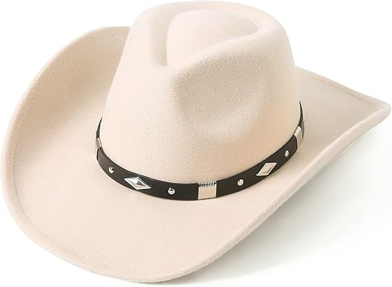 Lanzom Women Men Classic Felt Wide Brim Western Cowboy Cowgirl Hat with Belt Buckle | Amazon (US)