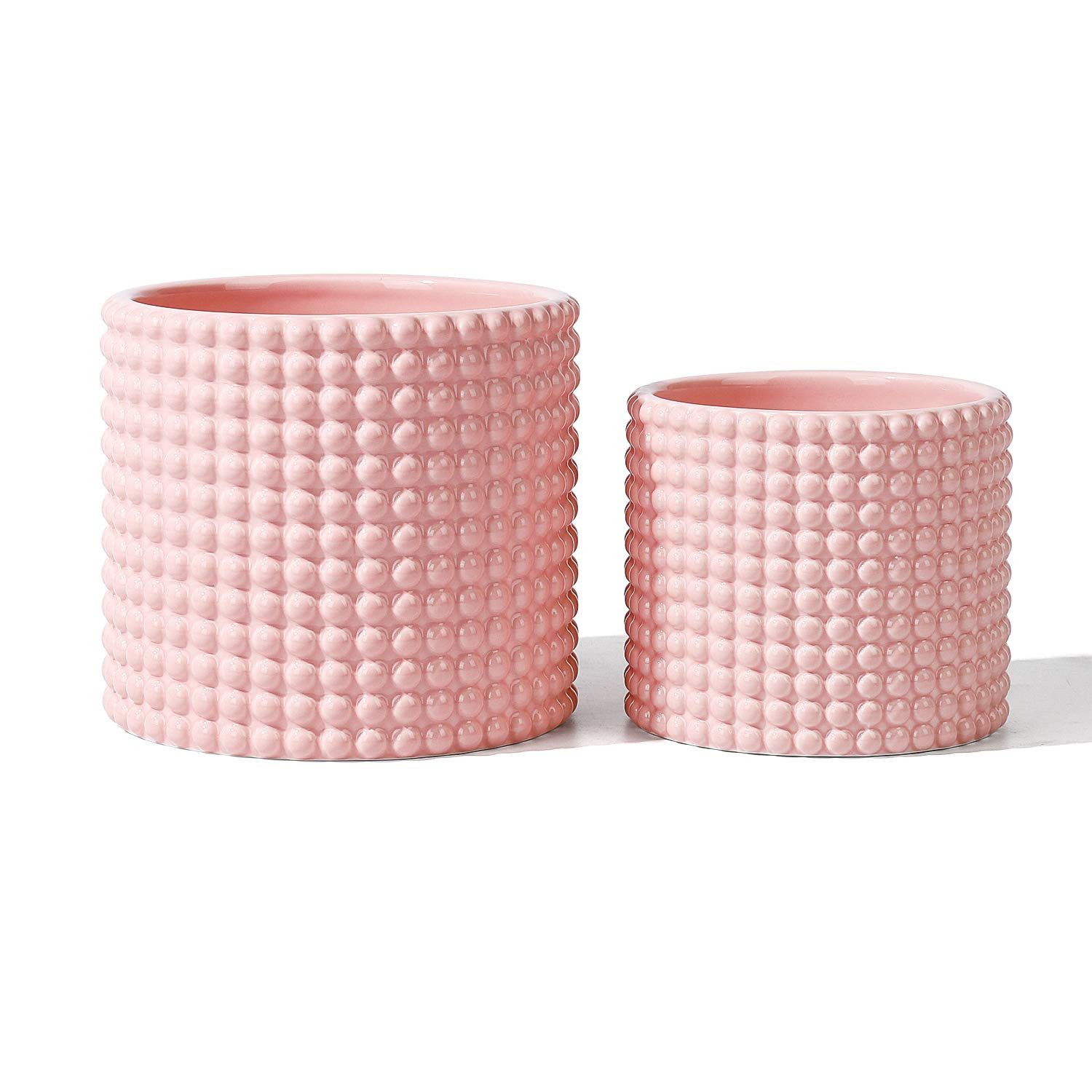 Pink Ceramic Vintage Style Hobnail Patterned Planter Pots - 6 and 5 Inch Containers with Watering Dr | Amazon (US)