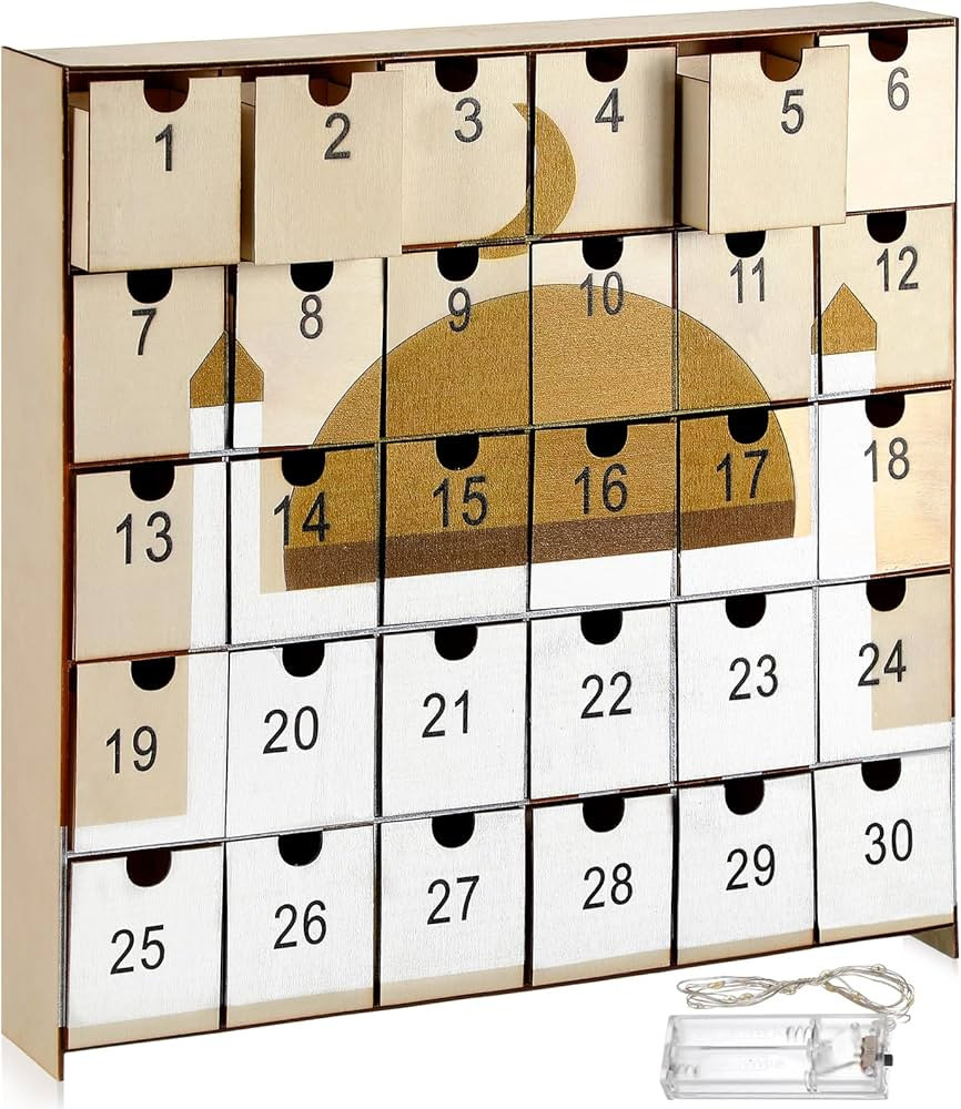 Croblissful Ramadan Countdown Calendar Wooden Eid Mubarak Advent Calendar with 30 Pcs Drawer Musl... | Amazon (US)