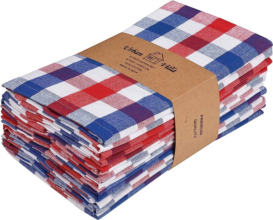 Urban Villa 4th July Dinner Napkins Buffalo Checks Cloth Napkins Set of 12 Red/Blue/White Color C... | Amazon (US)