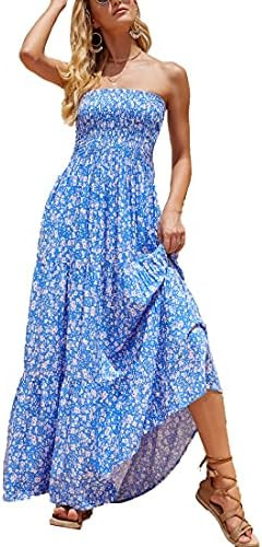 Women's Casual Off Shoulder Maxi Dress Strapless Tube Top Bohemian Beach Long Dresses 092 | Amazon (US)