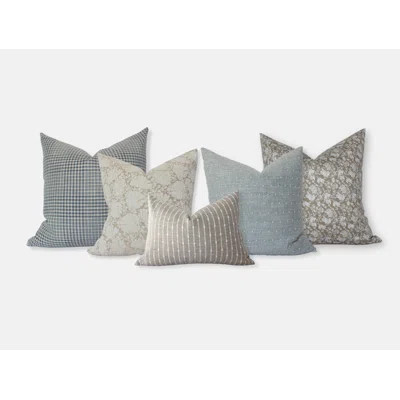 Throw Pillow Covers Set in Blue, Pillow Combination Set Cream Blue | Wayfair North America