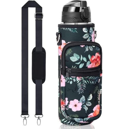Fimibuke 32 oz Water Bottle with Sleeve - BPA Free Leakproof Sport Large 1L Plastic Motivational Water Bottle with Straw Strap Insulated Neoprene Holder Carrier Bag for Women Men (A9.Retro Rose) | Amazon (US)