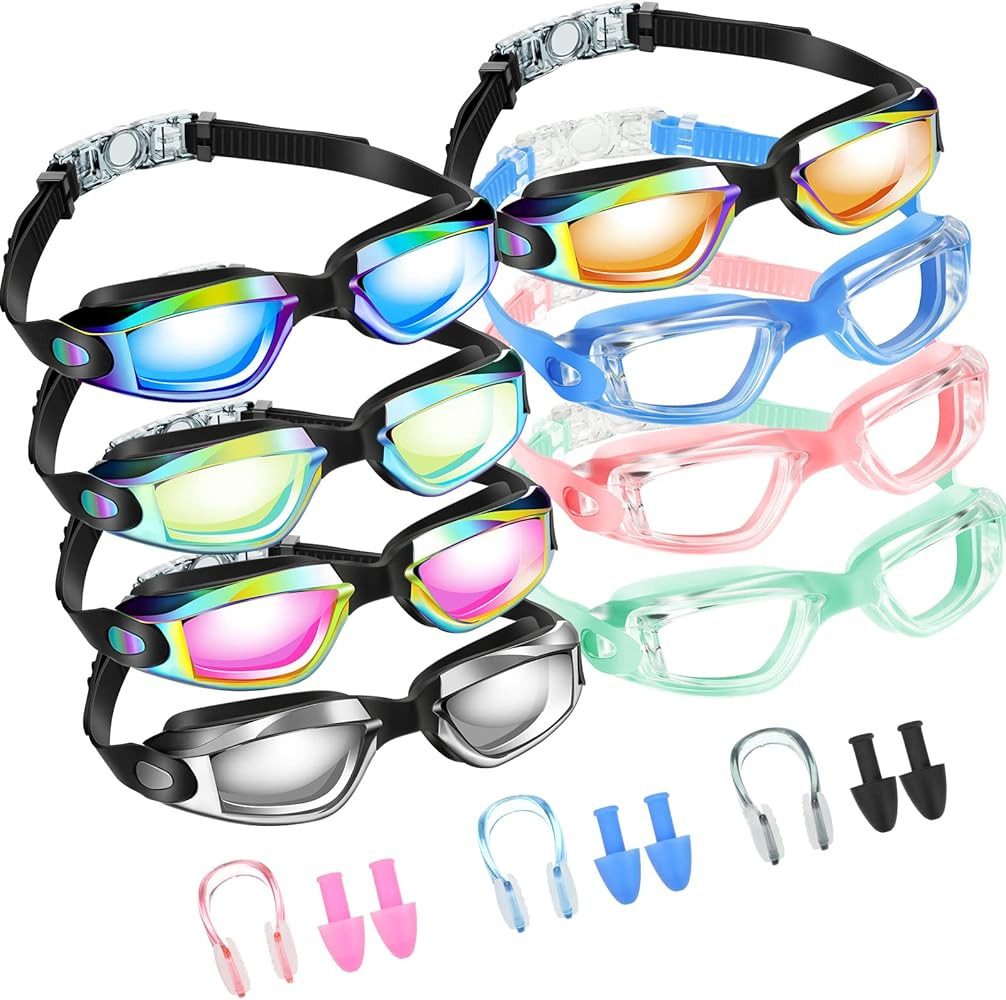 Konohan 8 Pack Kids Swim Goggles for Adult Kid Swimming Glasses Anti Fog Silicone No Leak Swim Glasses Ear Plug Nose Clip | Amazon (US)