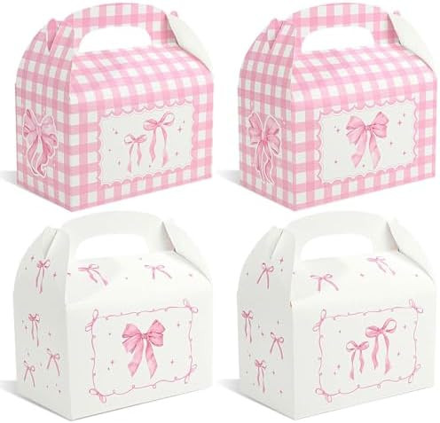 24Pcs Pink Bow Party Favor Boxes Bow Knot Plaid Candy Boxes for Bachelorette Party Bridal Shower ... | Amazon (US)