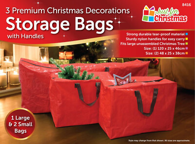 Red 3 X Large Christmas Storage Zip Bags Tree, Decorations, Lights With Handles 5060379011866 | e... | eBay UK