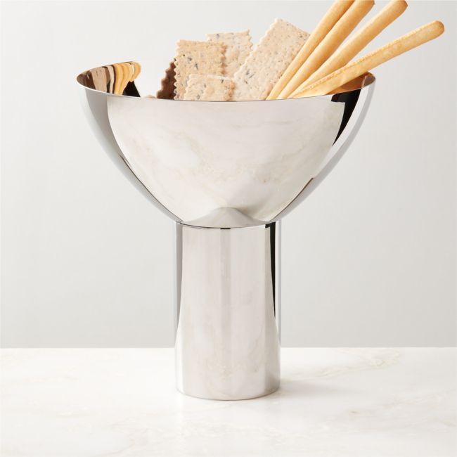 Clyme Polished Stainless Steel Pedestal Serving Bowl | CB2