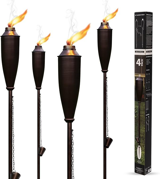 Garden Torches for Outside -Deco Home Pack of 4 Metal Garden Torches Citronella Oil for Outdoor A... | Amazon (US)
