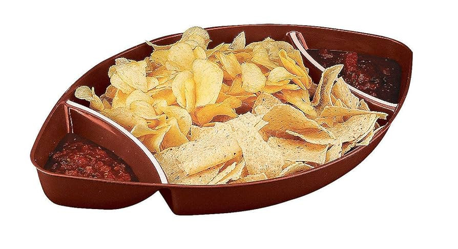 18" x 10 1/2" Football-Shaped 2-Dip Brown Plastic Serving Tray, 1 Piece, Great for Tailgating, Fo... | Amazon (US)