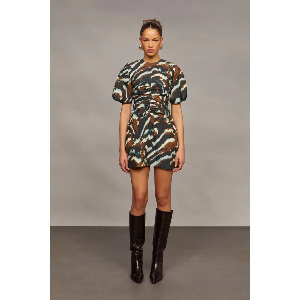 AMUR Tanner Puff Sleeve Mini Dress in Aerial Terrain at Nordstrom, Size 10 | Nordstrom