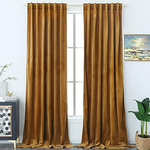 Amazon.com: Timeper Velvet Curtains 84 inches - Retro Heavy Gold Velvet Curtains Drapes with Rod ... | Amazon (US)