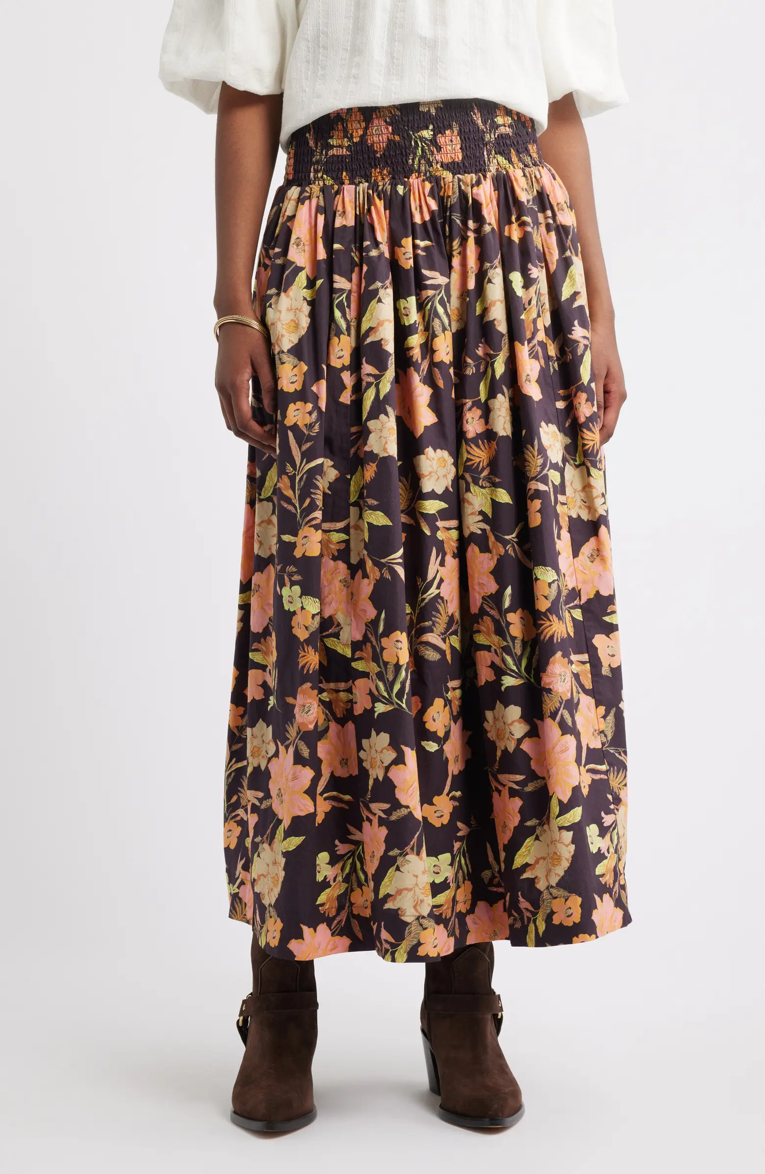 Treasure & Bond Floral Smocked Waist Cotton Maxi Skirt | Nordstrom | Nordstrom