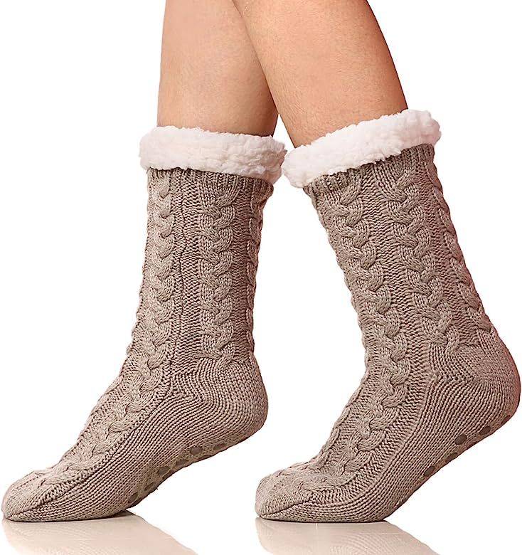 Women's Winter Super Soft Warm Cozy Fuzzy Fleece-lined Christmas Gift With Grippers Slipper Socks | Amazon (US)