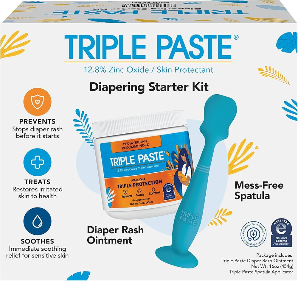 Triple Paste Diaper Rash Cream for Baby & Baby Spatula Bundle - 16 oz Zinc Oxide Ointment and Spa... | Amazon (US)