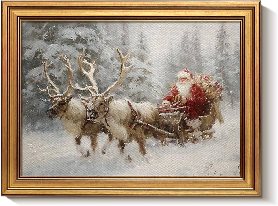 Bzstyleart Vintage Wall Art Decor Framed Christmas Festival Wall Art for Bedroom,Santa Claus and ... | Amazon (US)