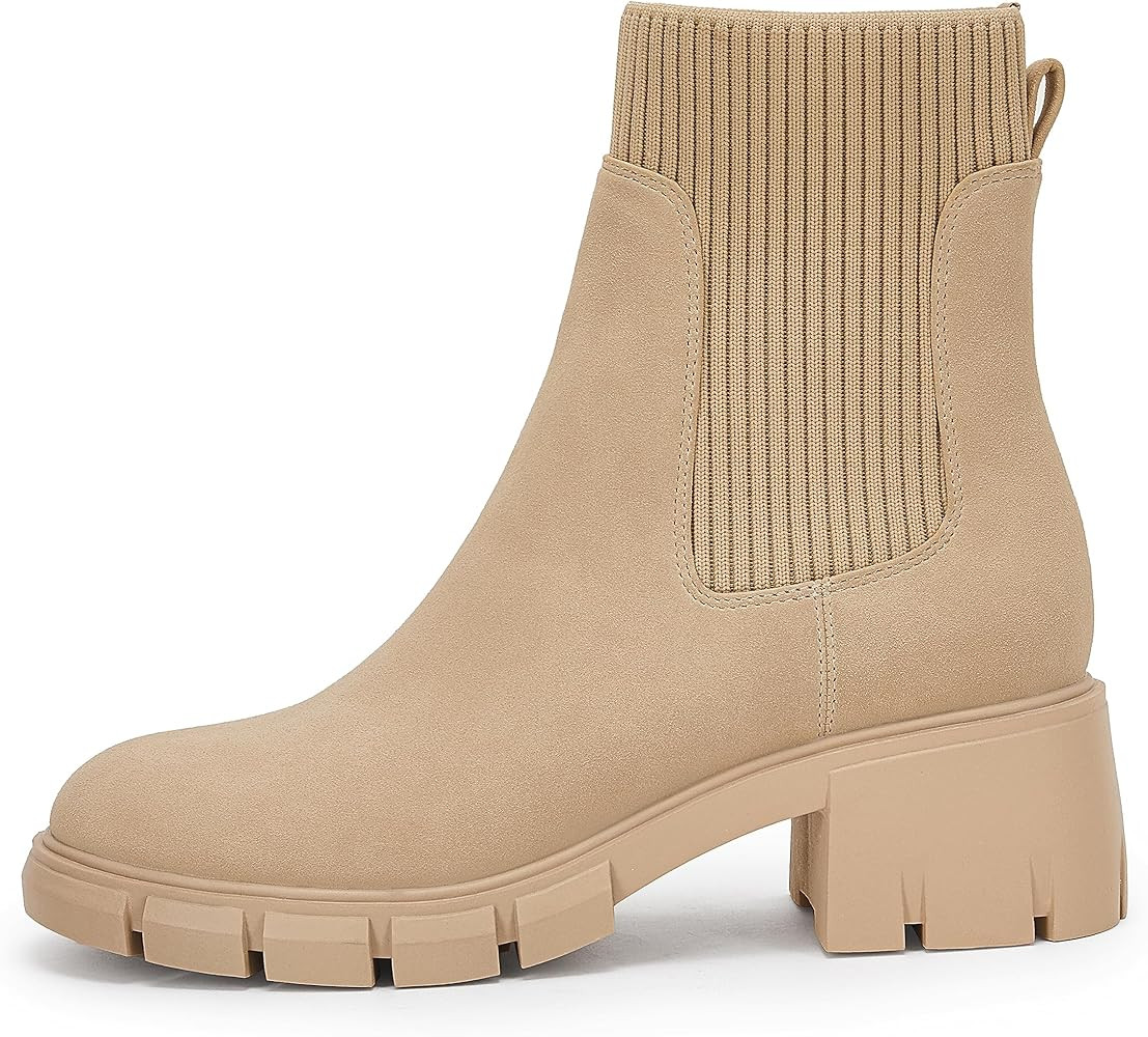Ruanyu Womens Platform Ankle Boots Elastic Chunky Block Heel Chelsea Booties Lug Sole Non-Slip Co... | Amazon (US)