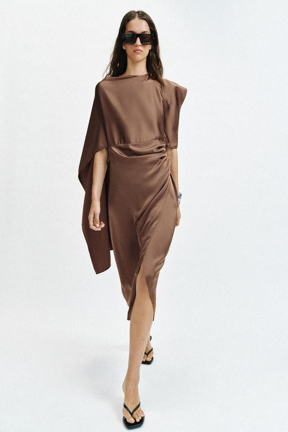 SATIN EFFECT CAPE MIDI DRESS | Zara US