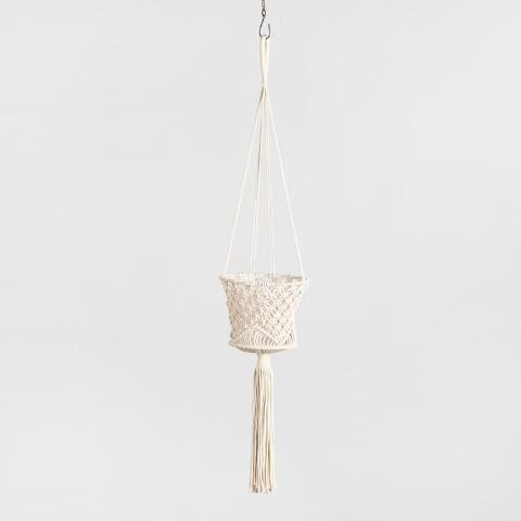 Cotton Macrame Basket Plant Hanger | World Market