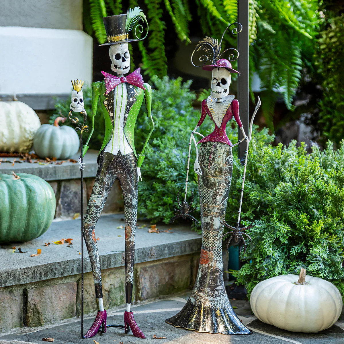 Metal Halloween Skeleton Statues, Set of 2 | Plow & Hearth