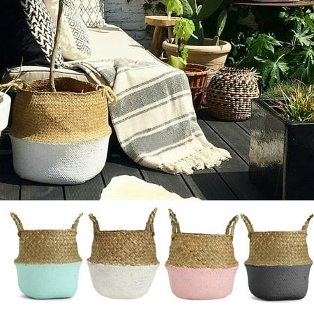 3 Size Handmade Rustic Storage Baskets Foldable Laundry Straw Patchwork Wicker Rattan Seagrass Belly | Walmart (US)