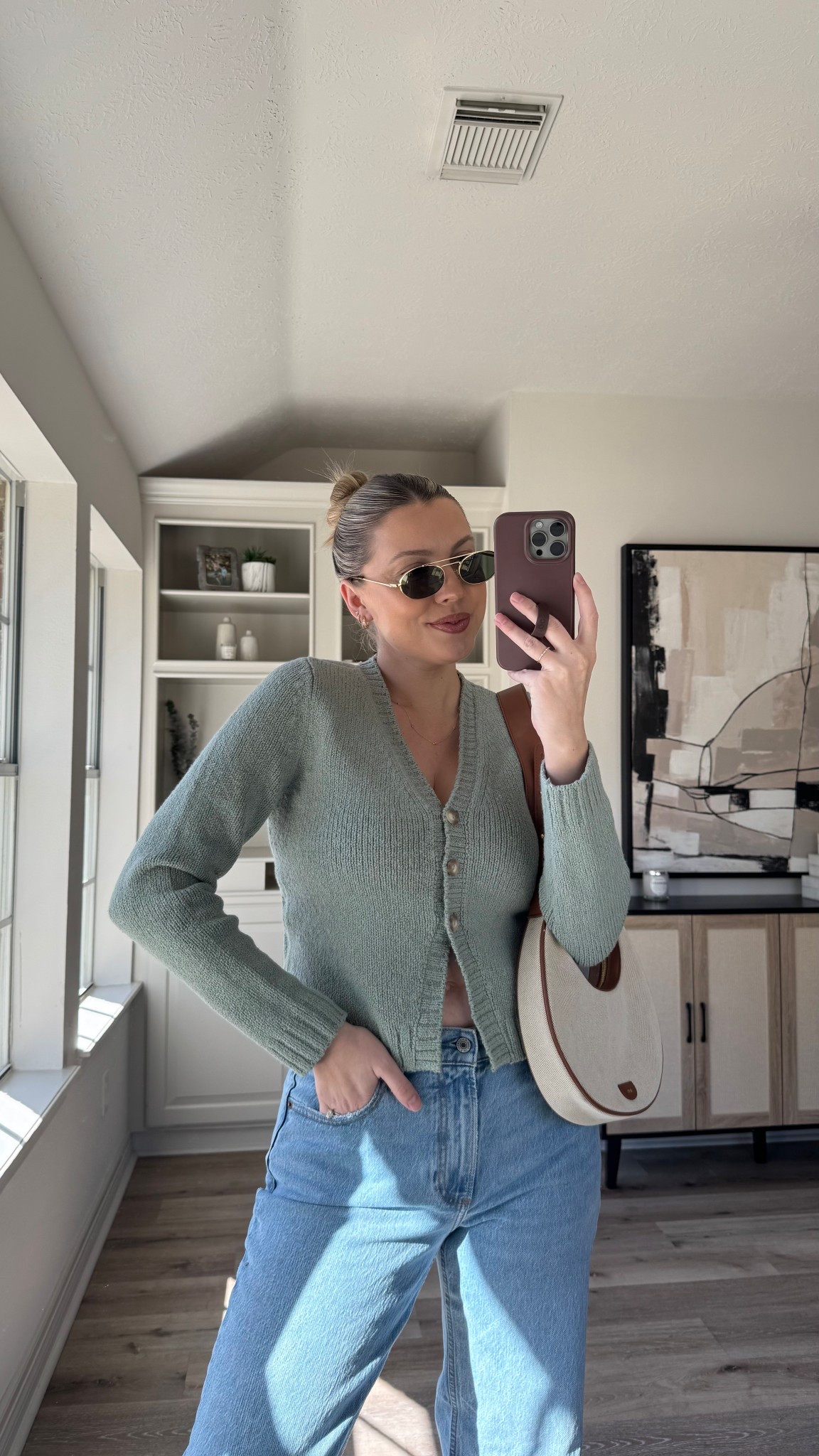 The prettiest transitional sweater for spring! Wearing a size S. Sized up to a 27 in jeans for postpartum, but they run tts. Sandals tts. 

#LTKSpringSale #LTKSeasonal #LTKStyleTip