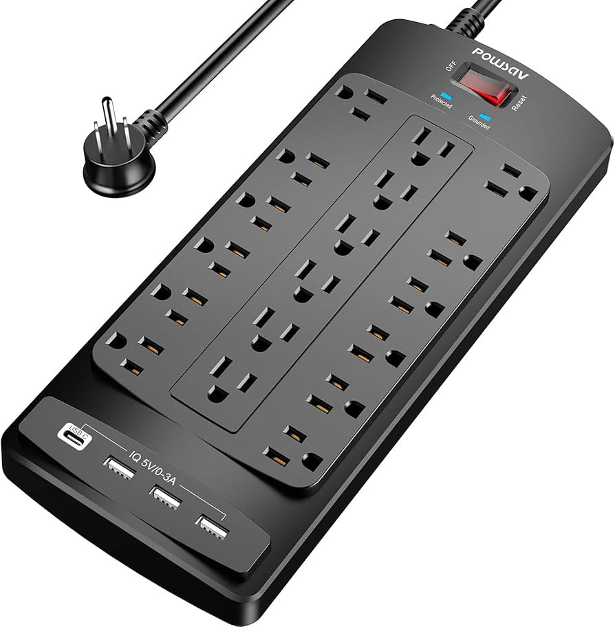 Power Strip with 8 Feet , Surge Protector with 18 Outlets and 4 USB Ports, Black | Amazon (US)