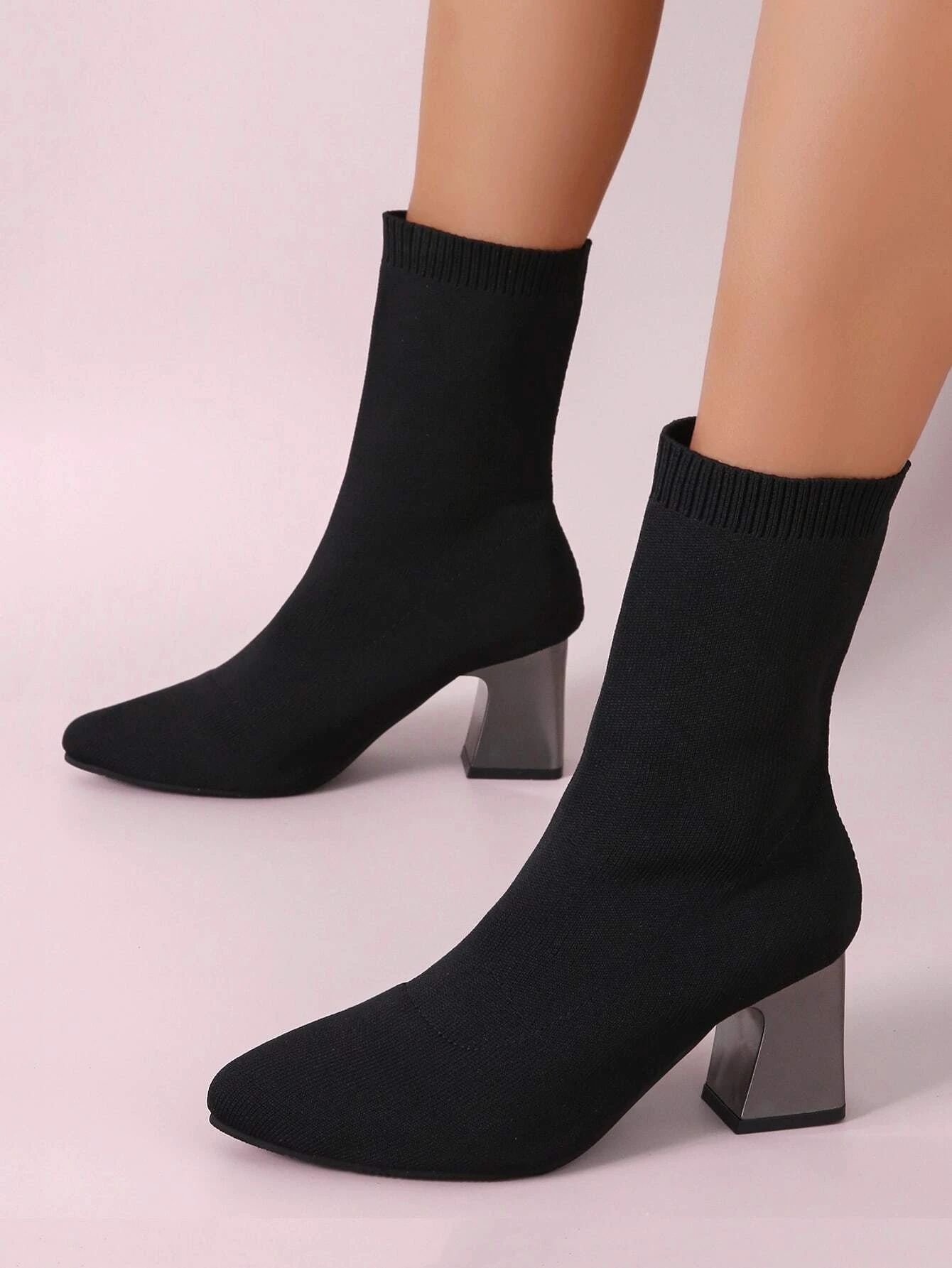 Chunky Heeled Sock Boots | SHEIN