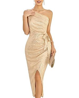GRACE KARIN Women Sleeveless One Shoulder Sequin Dress Sparkly Glitter Wrap Dress Cocktail Weddin... | Amazon (US)