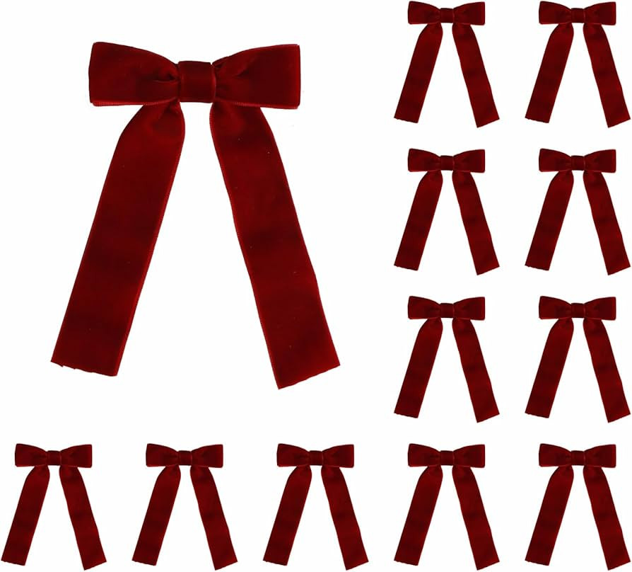 12 Pcs Burgundy Velvet Bows with Twist Tie 3.5 Inch Pre-Tied Vintage Christmas Velvet Ribbon Bows... | Amazon (US)