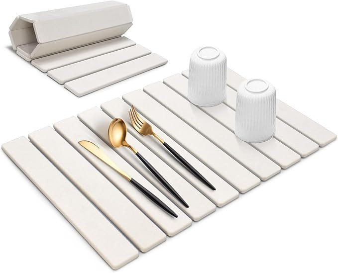 Large Stone Dish Drying Mat for Kitchen Counter, 24"(L)×16"(W), Collapsible Quick Drying Dish Ma... | Amazon (US)